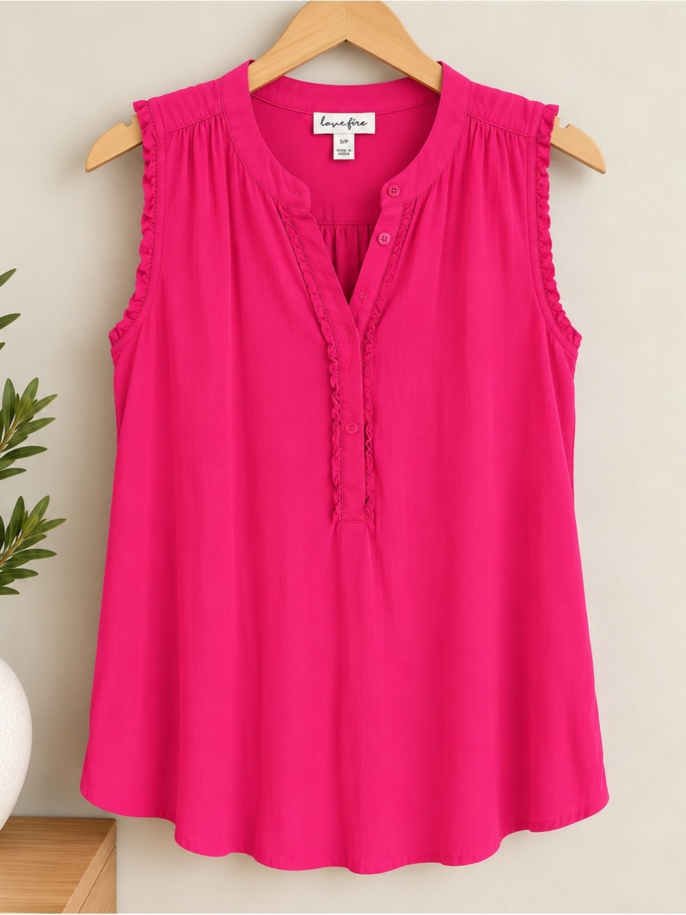 love, fire Bright Pink Sleeveless Ruffle-Trim Camisole